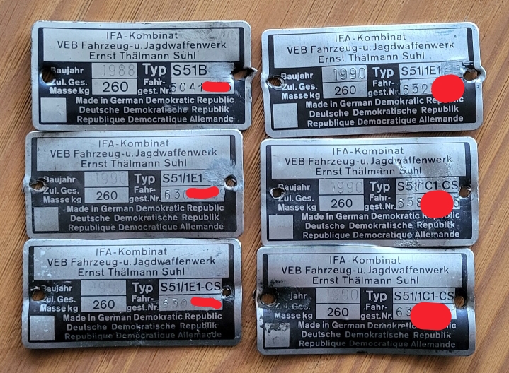 Exporttypenschilder Simson