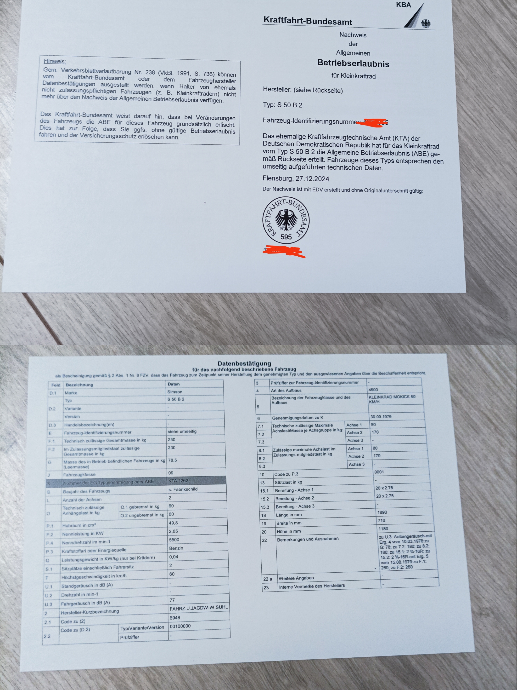 KBA Ersatzpapiere Simson