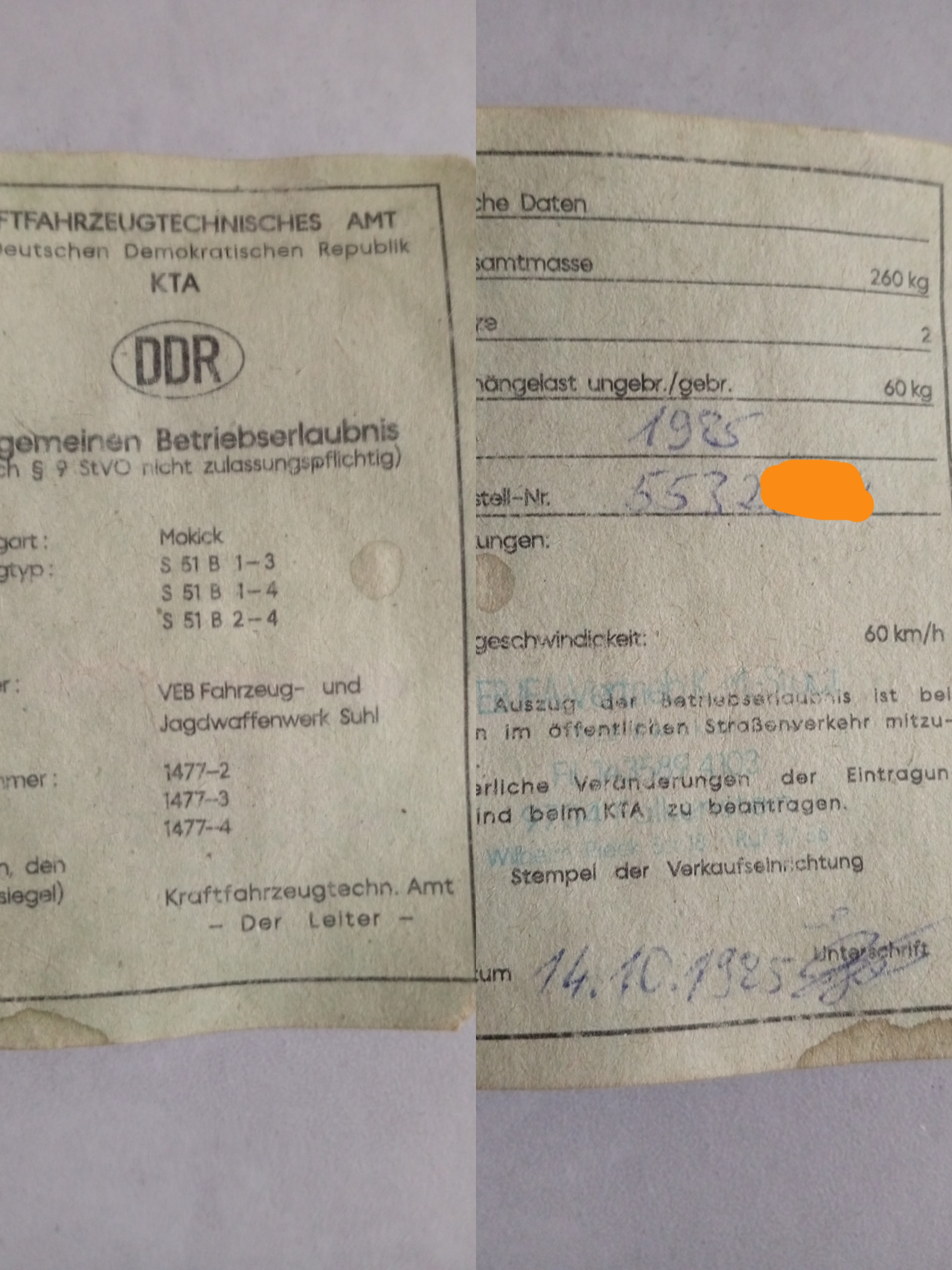 Simson S51 originale Papiere